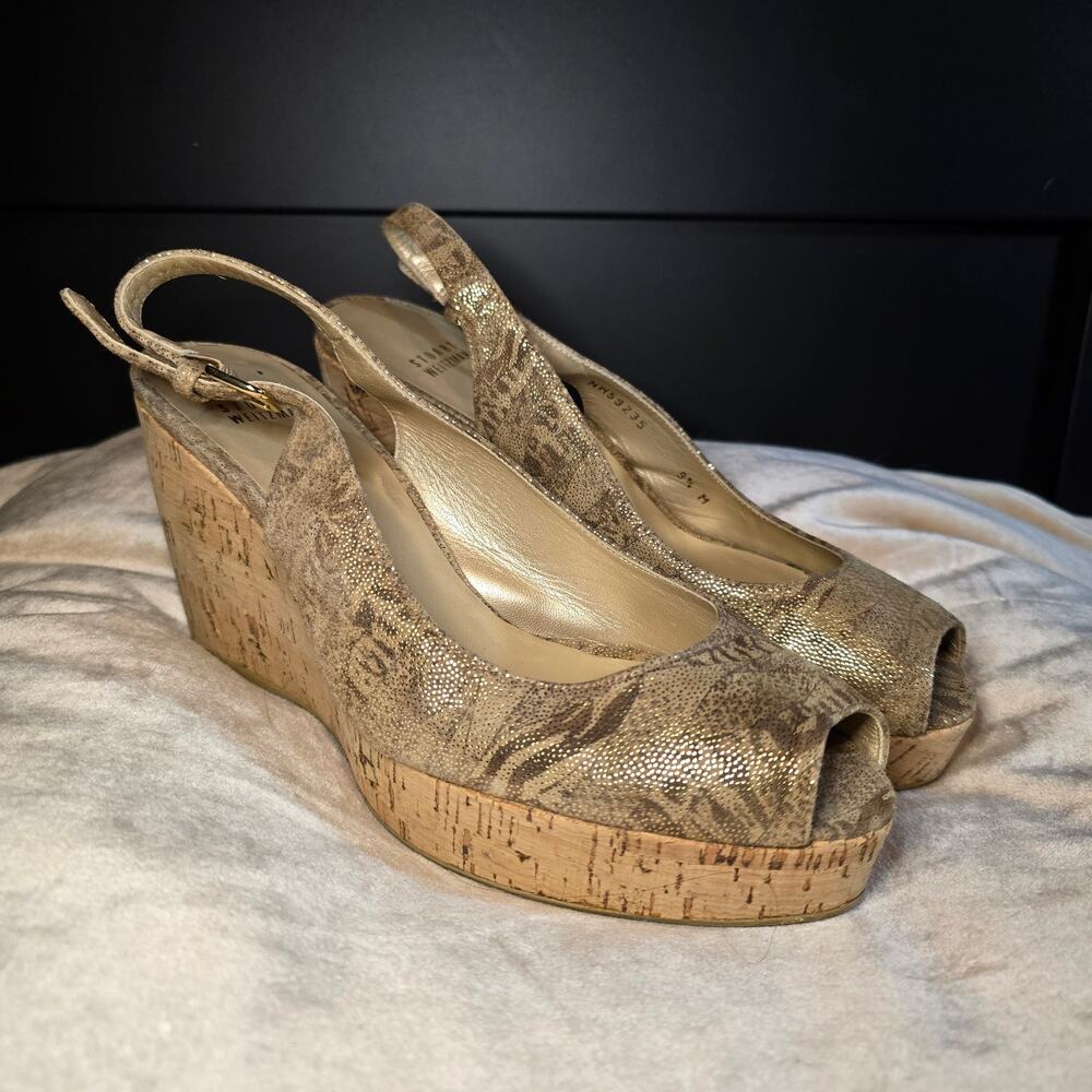Stuart Weitzman cork sling back wedge 9.5